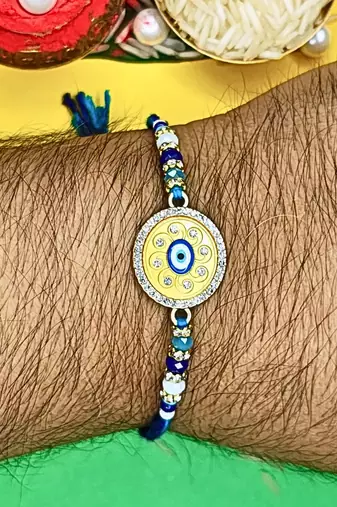 combo of 12 evil eye cotton thread with ad stones & meenakari designer rakhi for brother