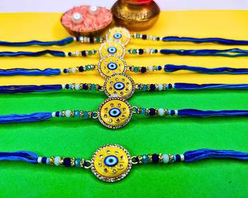 combo of 6 evil eye cotton thread with ad stones & meenakari designer rakhi for brother 2