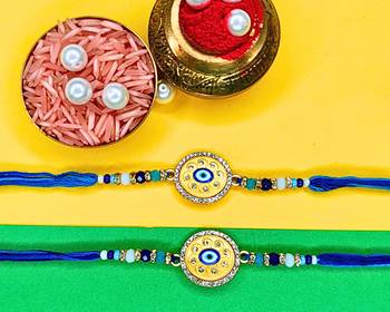 combo of 2 evil eye cotton thread with ad stones & meenakari designer rakhi for brother 1