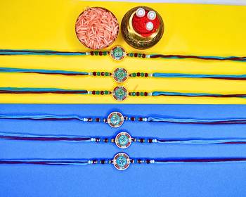 combo of 6 beaded cotton thread with ad stones & meenakari designer rakhi for brother 1