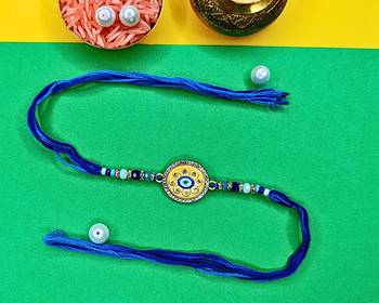 combo of 2 evil eye cotton thread with ad stones & meenakari designer rakhi for brother 3