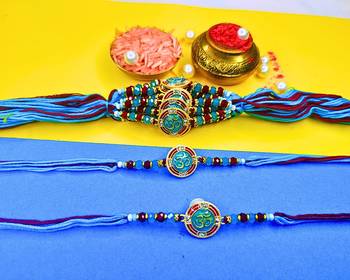 combo of 12 beaded cotton thread with ad stones & meenakari designer rakhi for brother 2