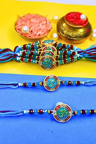 combo of 12 beaded cotton thread with ad stones & meenakari designer rakhi for brother