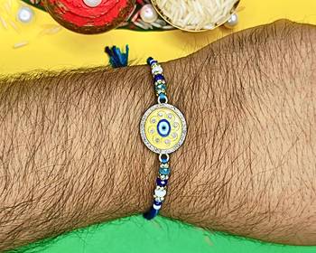 combo of 2 evil eye cotton thread with ad stones & meenakari designer rakhi for brother 4