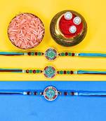combo of 3 beaded cotton thread with ad stones & meenakari designer rakhi for brother