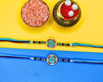 combo of 2 beaded cotton thread with ad stones & meenakari designer rakhi for brother 1