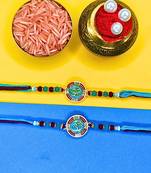 combo of 2 beaded cotton thread with ad stones & meenakari designer rakhi for brother