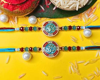combo of 2 beaded cotton thread with ad stones & meenakari designer rakhi for brother 2