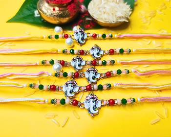 combo of 6 beaded cotton thread with ad stones & meenakari designer rakhi for brother 1
