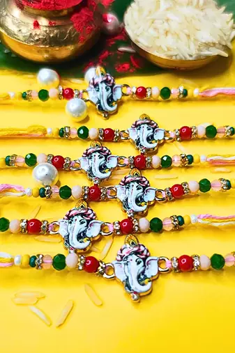 combo of 6 beaded cotton thread with ad stones & meenakari designer rakhi for brother