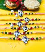 combo of 6 beaded cotton thread with ad stones & meenakari designer rakhi for brother