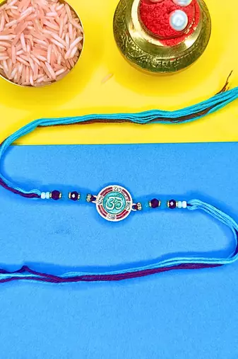 combo of 2 beaded cotton thread with ad stones & meenakari designer rakhi for brother