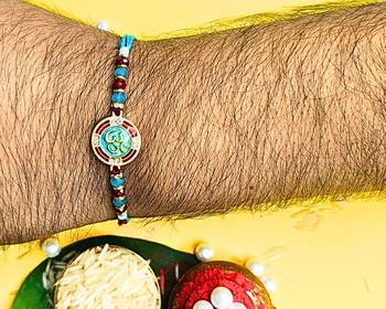 combo of 3 beaded cotton thread with ad stones & meenakari designer rakhi for brother 4