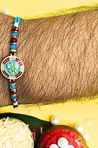 combo of 3 beaded cotton thread with ad stones & meenakari designer rakhi for brother