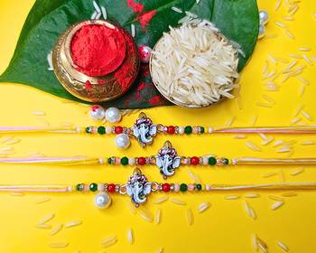 combo of 3 beaded cotton thread with ad stones & meenakari designer rakhi for brother 1