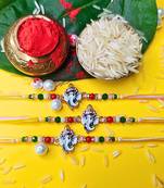 combo of 3 beaded cotton thread with ad stones & meenakari designer rakhi for brother