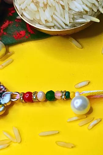 combo of 6 beaded cotton thread with ad stones & meenakari designer rakhi for brother