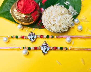 combo of 2 beaded cotton thread with ad stones & meenakari designer rakhi for brother 1