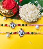 combo of 2 beaded cotton thread with ad stones & meenakari designer rakhi for brother