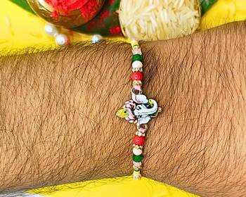combo of 2 beaded cotton thread with ad stones & meenakari designer rakhi for brother 4