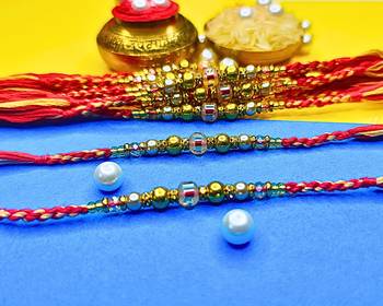 combo of 12 beaded cotton thread with ad stones & meenakari designer rakhi for brother 2