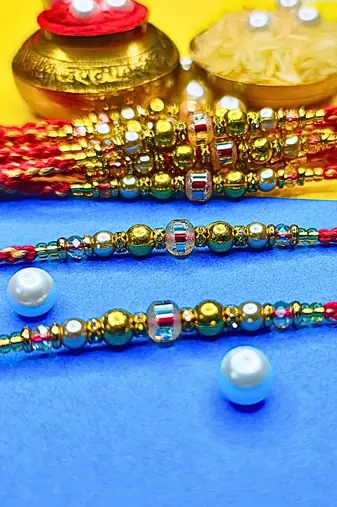 combo of 12 beaded cotton thread with ad stones & meenakari designer rakhi for brother
