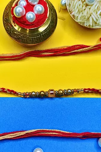 combo of 12 beaded cotton thread with ad stones & meenakari designer rakhi for brother