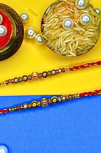 combo of 2 beaded cotton thread with ad stones & meenakari designer rakhi for brother