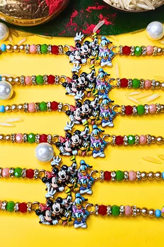 combo of 6 beaded cotton thread with ad stones & meenakari designer rakhi for brother