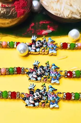 combo of 3 beaded cotton thread with ad stones & meenakari designer rakhi for brother