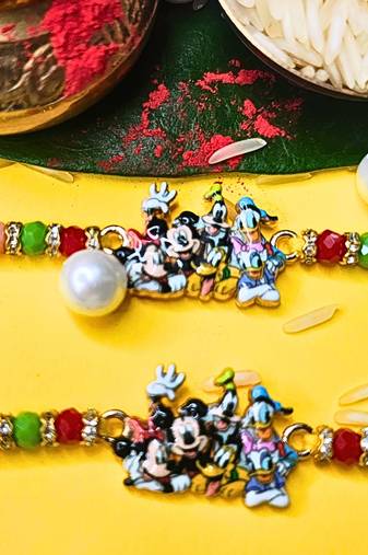 combo of 2 beaded cotton thread with ad stones & meenakari designer rakhi for brother