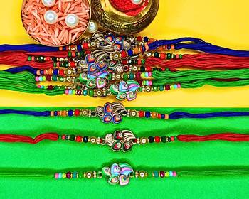combo of 12 beaded cotton thread with ad stones & meenakari designer rakhi for brother 1