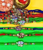 combo of 12 beaded cotton thread with ad stones & meenakari designer rakhi for brother