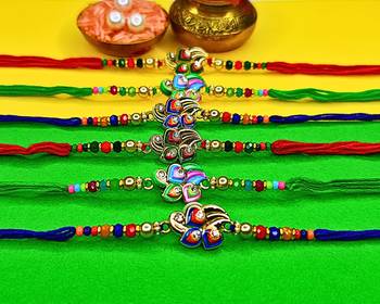 combo of 6 beaded cotton thread with ad stones & meenakari designer rakhi for brother 2