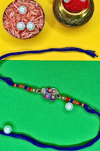 combo of 6 beaded cotton thread with ad stones & meenakari designer rakhi for brother