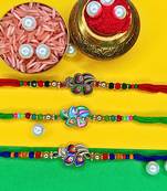 combo of 3 beaded cotton thread with ad stones & meenakari designer rakhi for brother