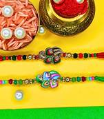 combo of 2 beaded cotton thread with ad stones & meenakari designer rakhi for brother