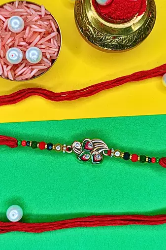 combo of 3 beaded cotton thread with ad stones & meenakari designer rakhi for brother