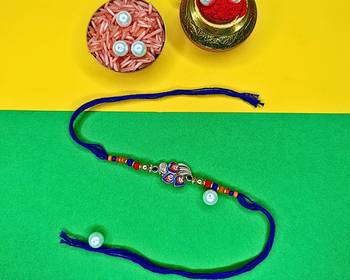 combo of 2 beaded cotton thread with ad stones & meenakari designer rakhi for brother 3