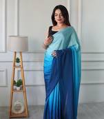 ready to wear blue chinon solid saree