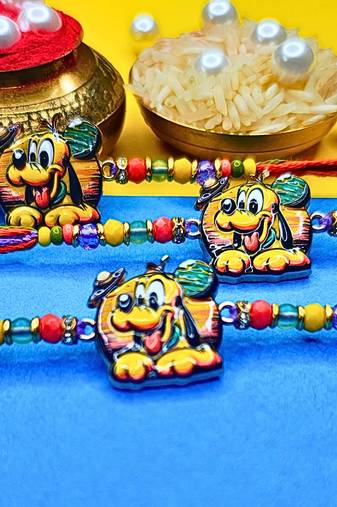 combo of 3 beaded cotton thread with ad stones & meenakari designer rakhi for brother