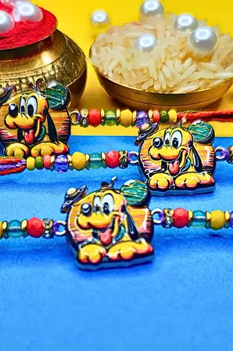 combo of 3 beaded cotton thread with ad stones & meenakari designer rakhi for brother