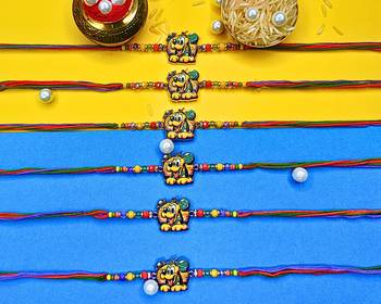 combo of 6 beaded cotton thread with ad stones & meenakari designer rakhi for brother 1