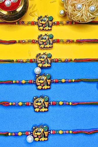 combo of 6 beaded cotton thread with ad stones & meenakari designer rakhi for brother