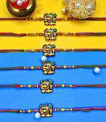 combo of 6 beaded cotton thread with ad stones & meenakari designer rakhi for brother