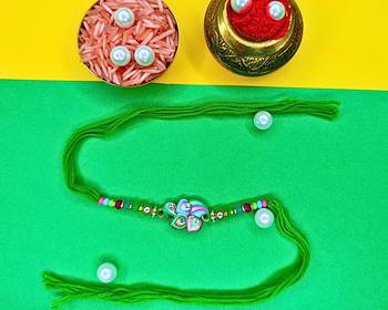 combo of 2 beaded cotton thread with ad stones & meenakari designer rakhi for brother 5