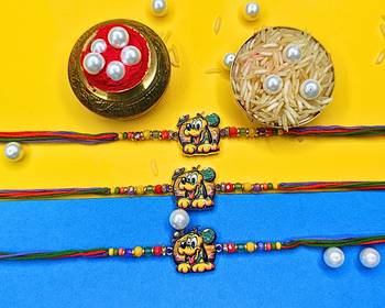 combo of 3 beaded cotton thread with ad stones & meenakari designer rakhi for brother 2