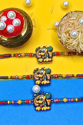 combo of 3 beaded cotton thread with ad stones & meenakari designer rakhi for brother