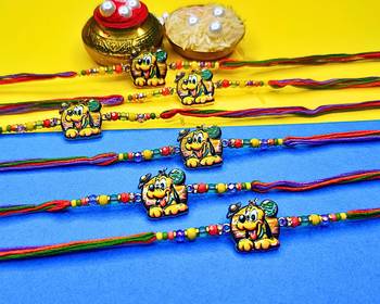 combo of 6 beaded cotton thread with ad stones & meenakari designer rakhi for brother 2