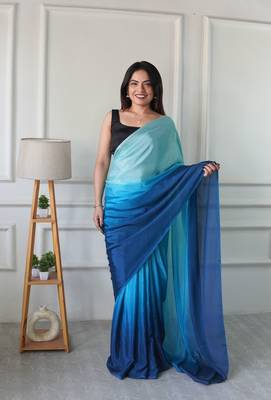 ready to wear blue chinon solid saree 2